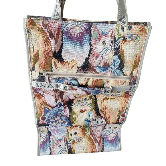 Cat Tapestry Luggage Carry On Shopping Bag & Wheels Vintage Cat Lady Collapsible - Picture 1 of 16